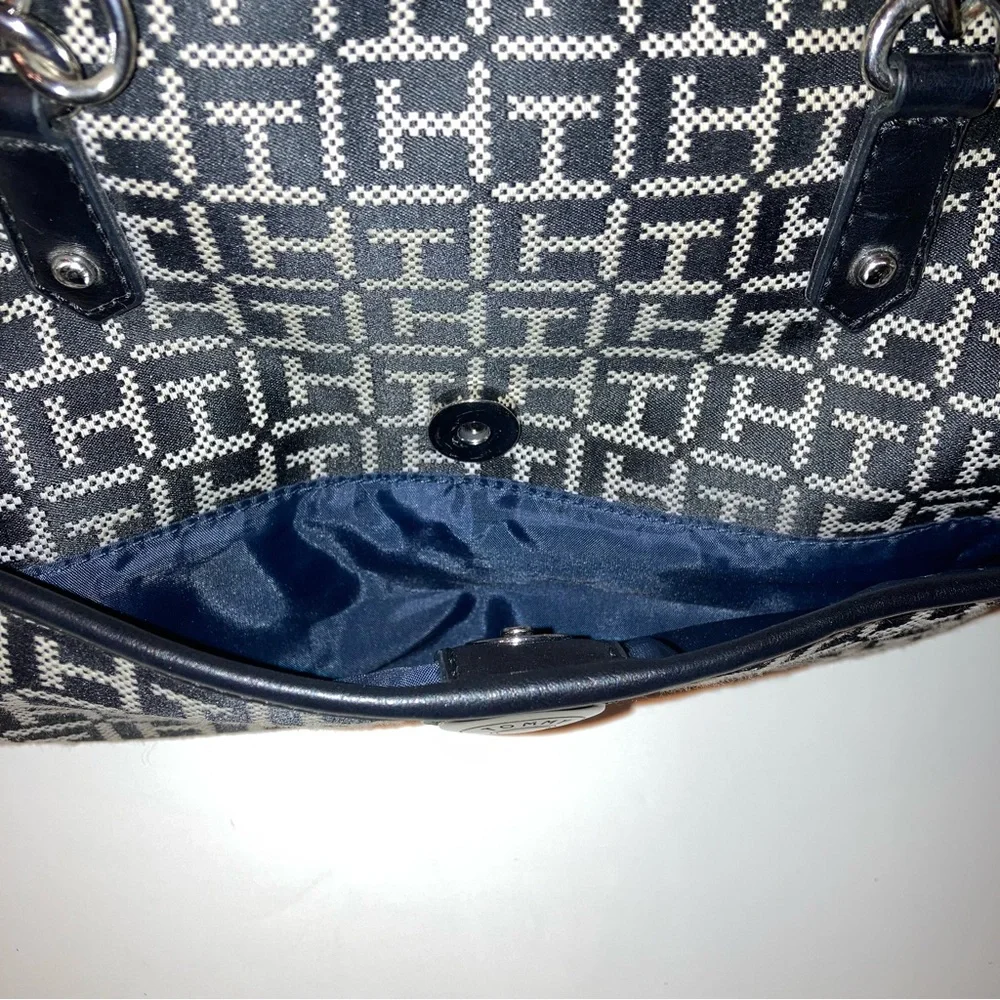 Tommy Hilfiger Black White Satchel Handbag Bowler TH Logo Monogram Fall Purse